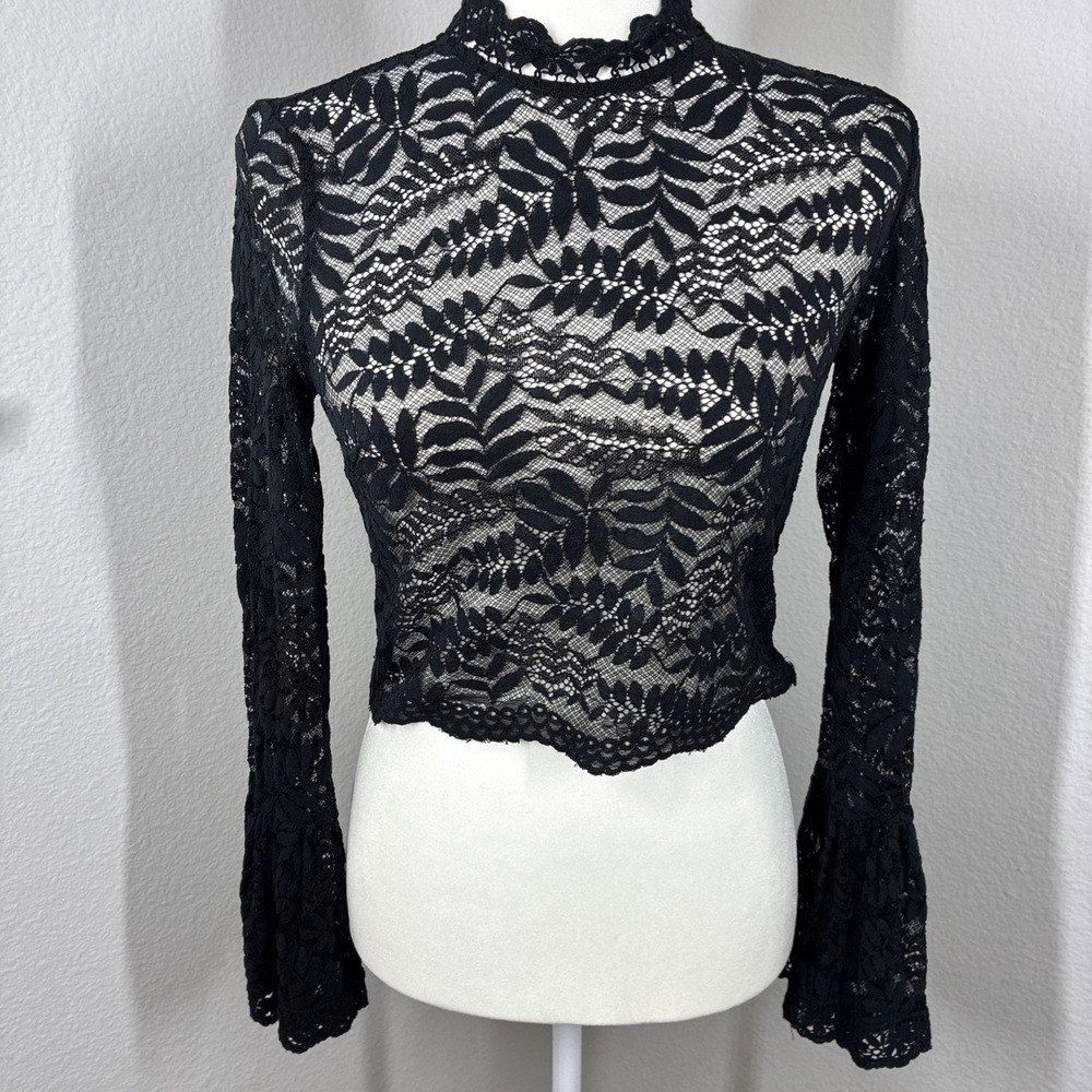 Black Lace Whimsygoth Cropped Layer Top Dark Romantic Floral Small Forever 21